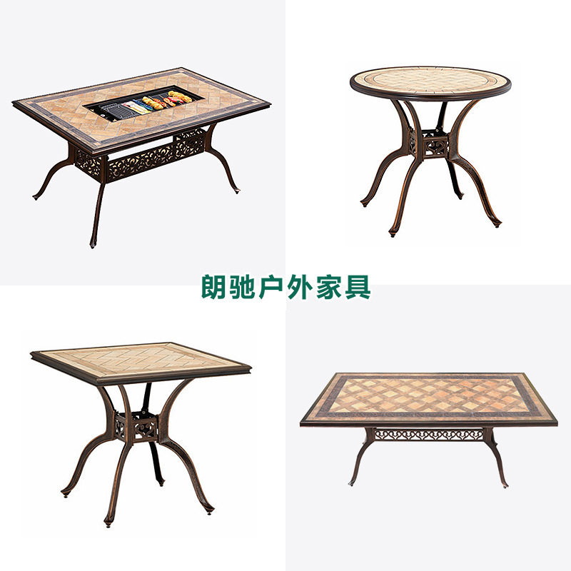 户外工艺桌椅铸铝大理石餐桌铸铝瓷砖桌铸铝瓷砖茶几桌椅工艺石桌