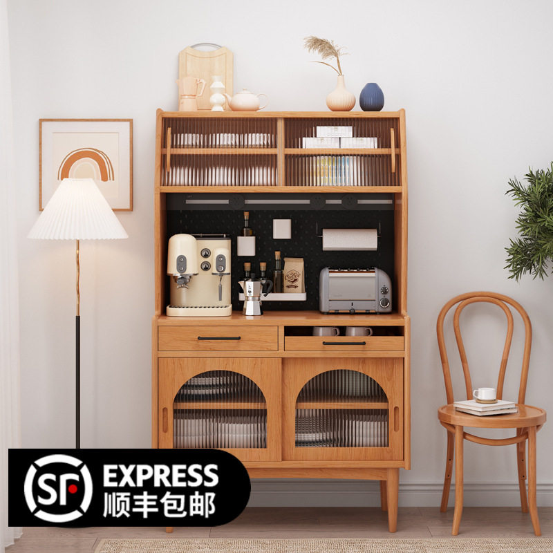 北欧实木餐边柜电力轨道多功能家用厨房一体靠墙高柜收纳储物柜