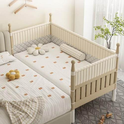 箜袲实木拼接床儿童加宽床卧室拼接大床带护栏儿小床婴儿护栏