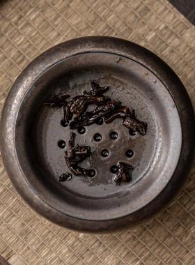 1VPR铁锈釉茶渣缸家用陶瓷建水带盖过滤茶洗水盂复古茶桶茶具茶道
