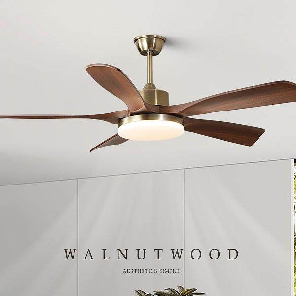 复古风扇灯胡桃木色吊扇灯客厅卧室餐厅灯大风力中古静音家用吊灯