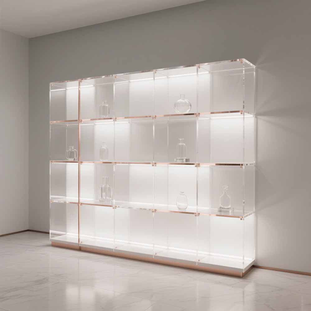 UV渐变亚克力展示柜多层发光高柜产品展示墙柜透明有机玻璃板加工
