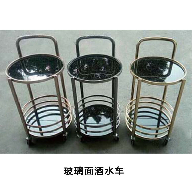 厂家供应豪华酒水服务车现代简洁双层玻璃面圆形酒水车手推车
