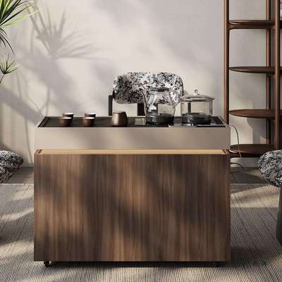 现代极简移动茶吧车烧水壶一体沙发边几阳台泡茶桌全实木小型茶台