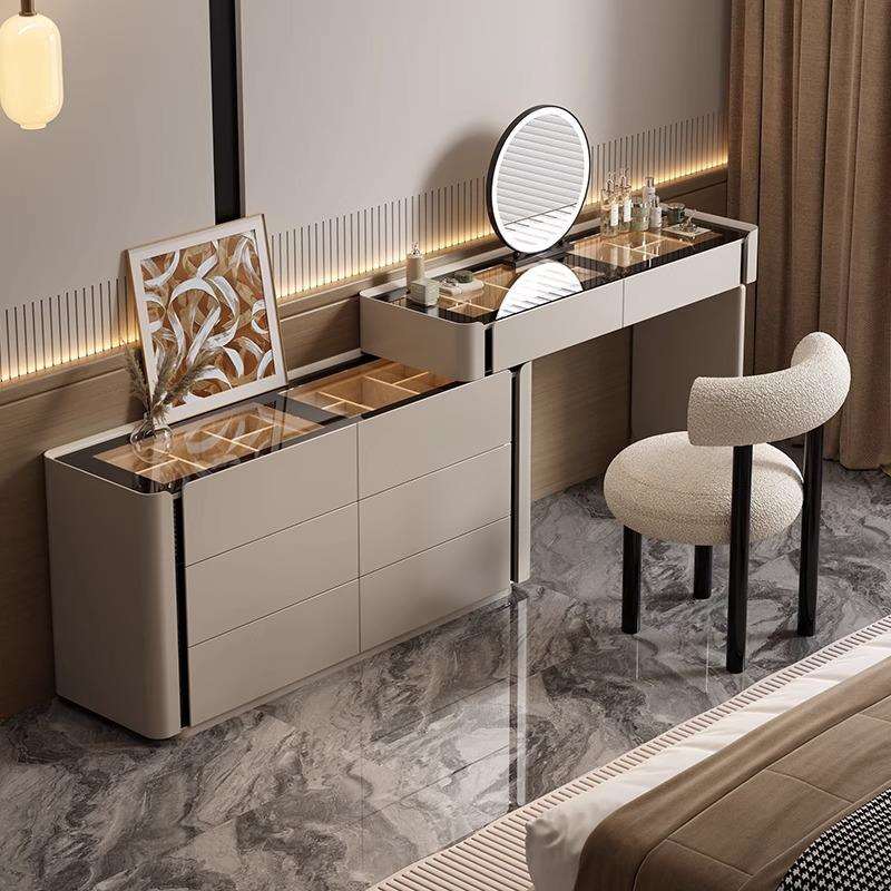 意式极简梳妆台斗柜一体轻奢卧室高级感床尾首饰柜实木烤漆化妆桌