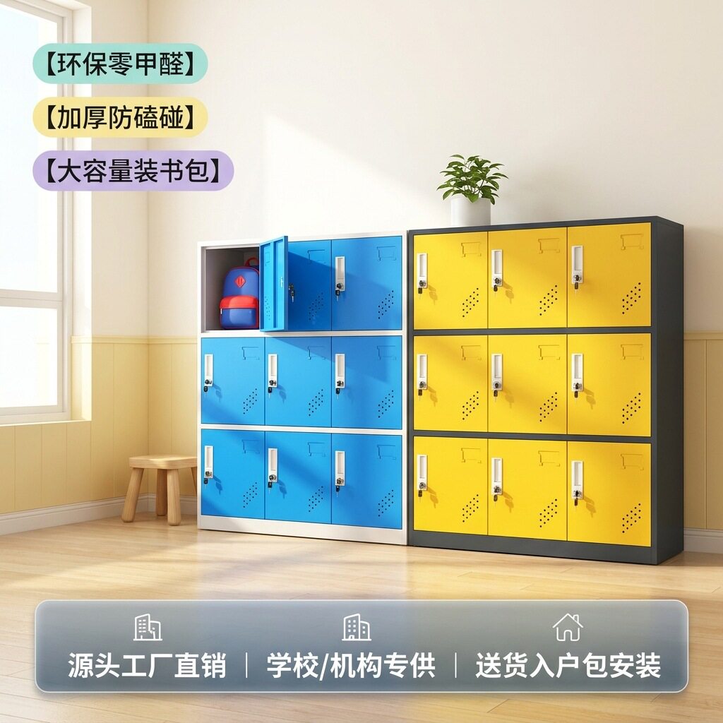 彩色更衣柜宿舍铁皮柜子家用学生书包柜储物柜教室存包柜带锁矮柜