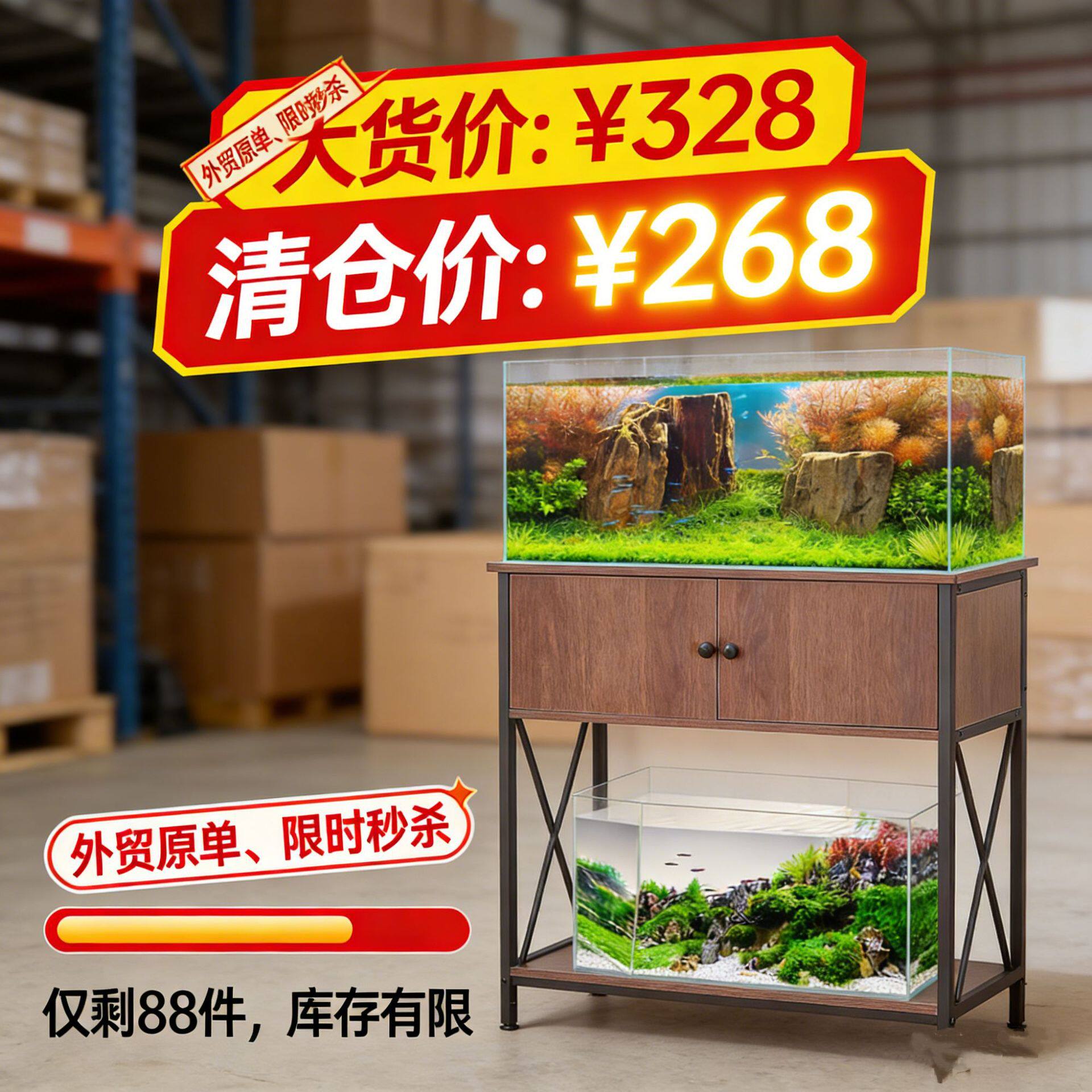现货外贸原单跨境鱼缸柜储物架带收纳柜门小型家用鱼缸专用架底座