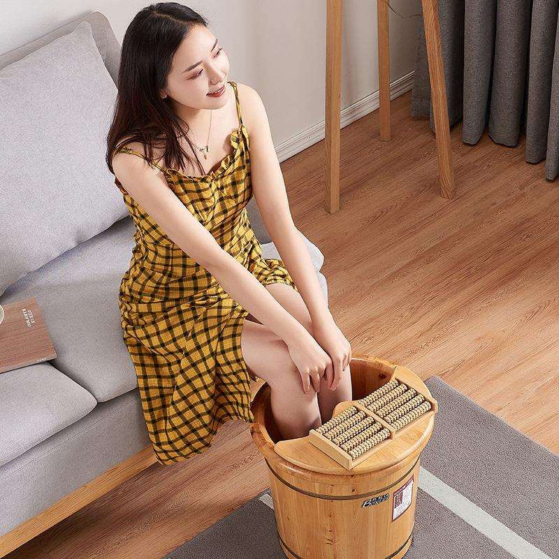 木质泡脚木桶家用过小腿足浴桶洗脚盆木盆实木保温养生洗足盆40cm