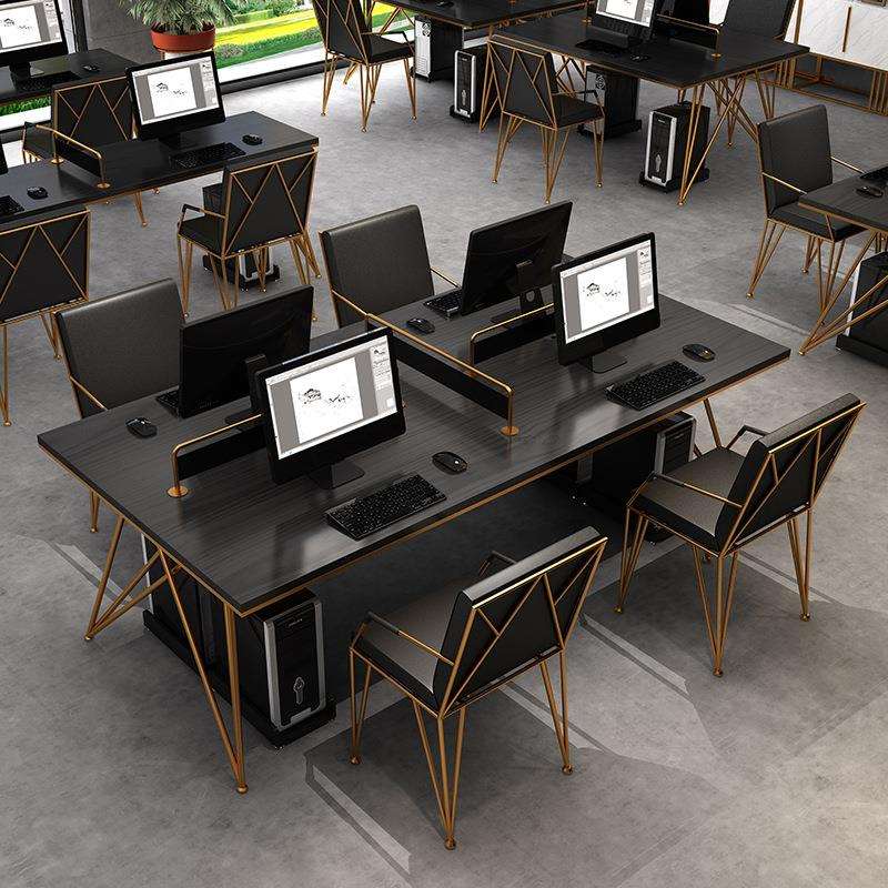 现代简约实木职员办公桌工作室创意铁艺电脑办公桌椅组合可