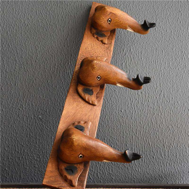 泰国实木雕刻大象挂钩三象木质家居饰品挂件墙上东南亚风格挂件饰