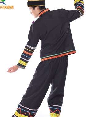 黑色长袖拉祜族男装演出舞蹈服装 景颇族彝族苗族表演民族服211