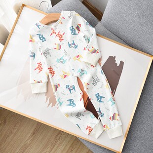 宝宝连体秋衣婴儿纯棉开档连体衣内衣睡衣春秋100码四个月初春款