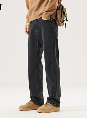 男士黑色直筒牛仔裤男秋冬款2023年新款男生休闲裤男款长裤子男裤
