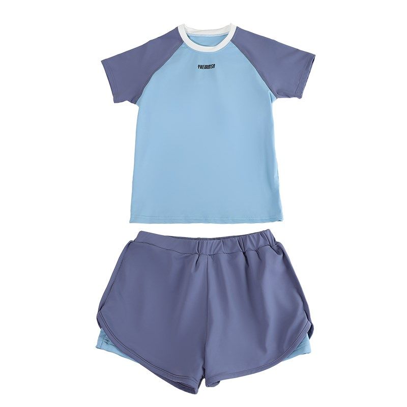 胖女童夏季分体泳装儿童加肥加大码宽松学生温泉保守沙滩泳衣套装