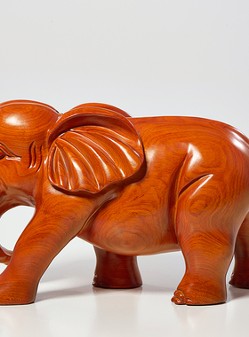 实木雕刻大象摆件一对木质象落地玄关柜客厅手工艺品开业乔迁礼品