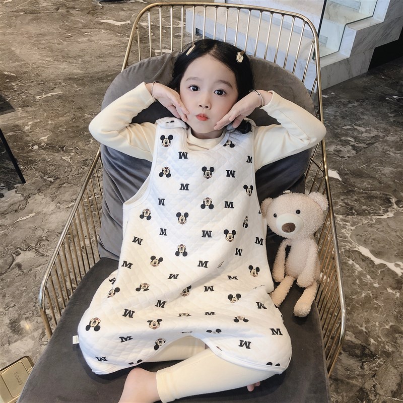 儿童秋冬背心式夹棉睡袋女童草莓熊无袖睡袍男童加厚保暖连体睡衣