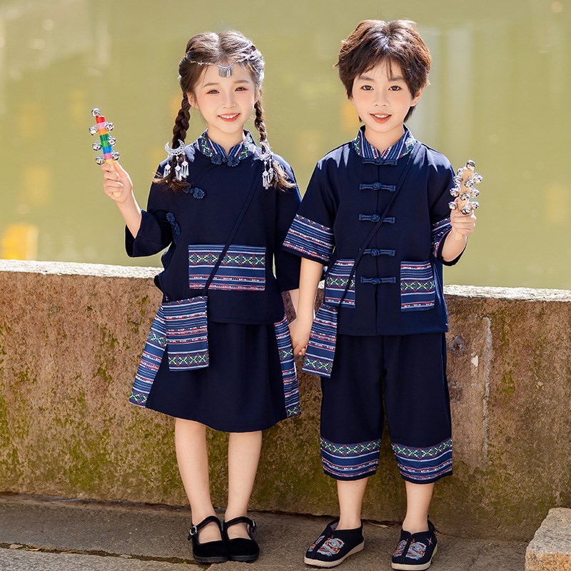 广西壮族三月三民族服装儿童汉服男女童套装春秋苗族彝族少数民族