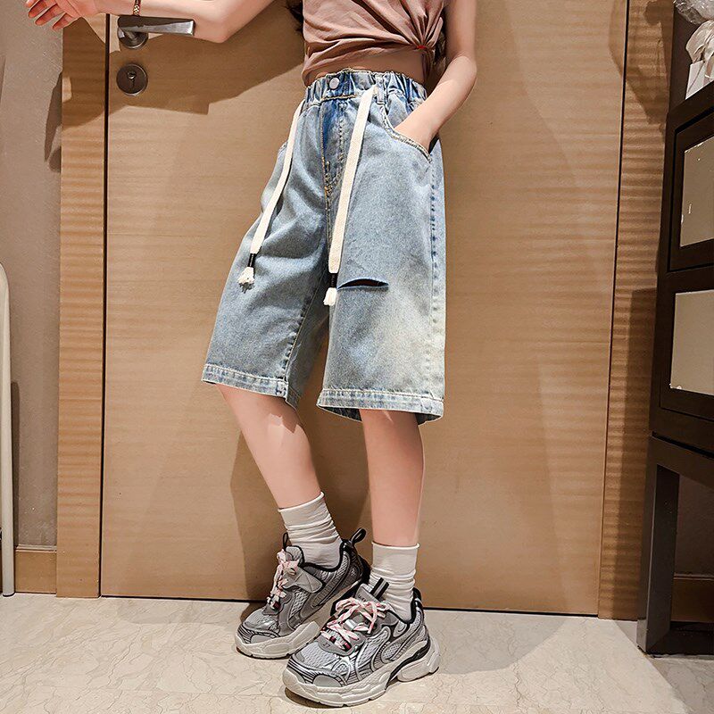 女童夏季裤子破洞牛仔短裤薄款中大童女孩休闲中裤儿童百搭五分裤