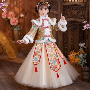 女童汉服连衣裙加绒秋冬裙子套装公主裙冬款儿童冬季2024新款冬装