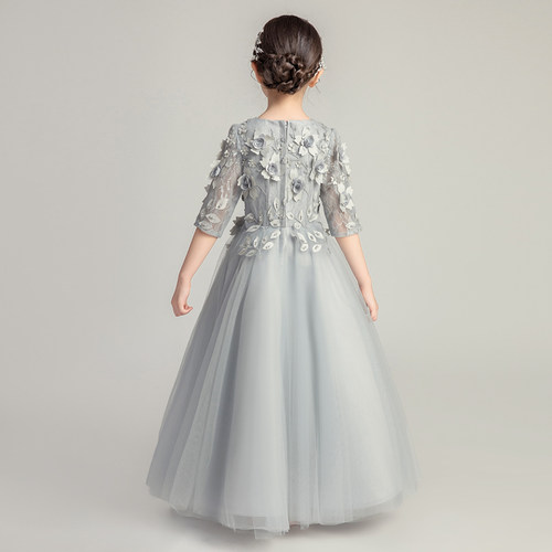 儿童礼服公主裙蓬蓬纱长袖小花童主持人晚礼服婚纱钢琴演出服洋气