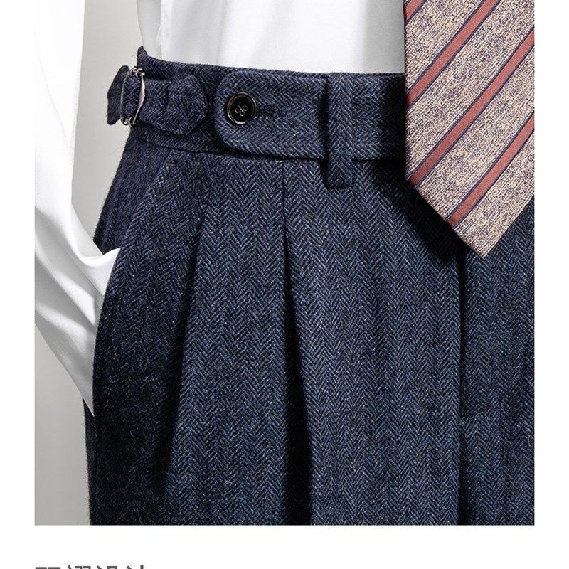 浴血黑帮男士春秋那不勒斯人字纹重磅粗花呢羊毛英式复古宽松西裤