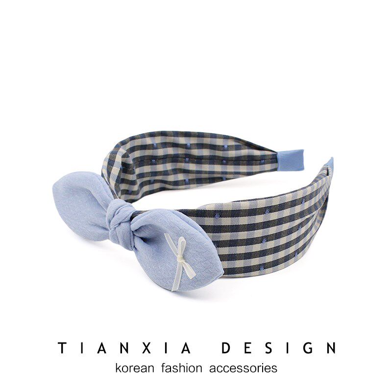 韩国儿童初春蝴蝶结宽边发箍宝宝格子小清晰百搭头箍发卡碎发头饰