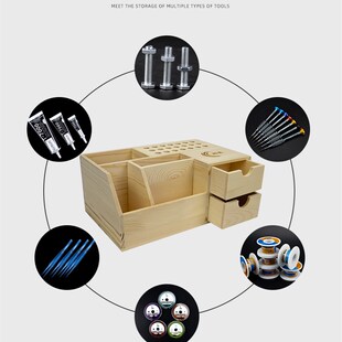 洛韦 螺丝刀收纳架 手机维修桌面收纳盒 插工具零件盒木质收纳盒