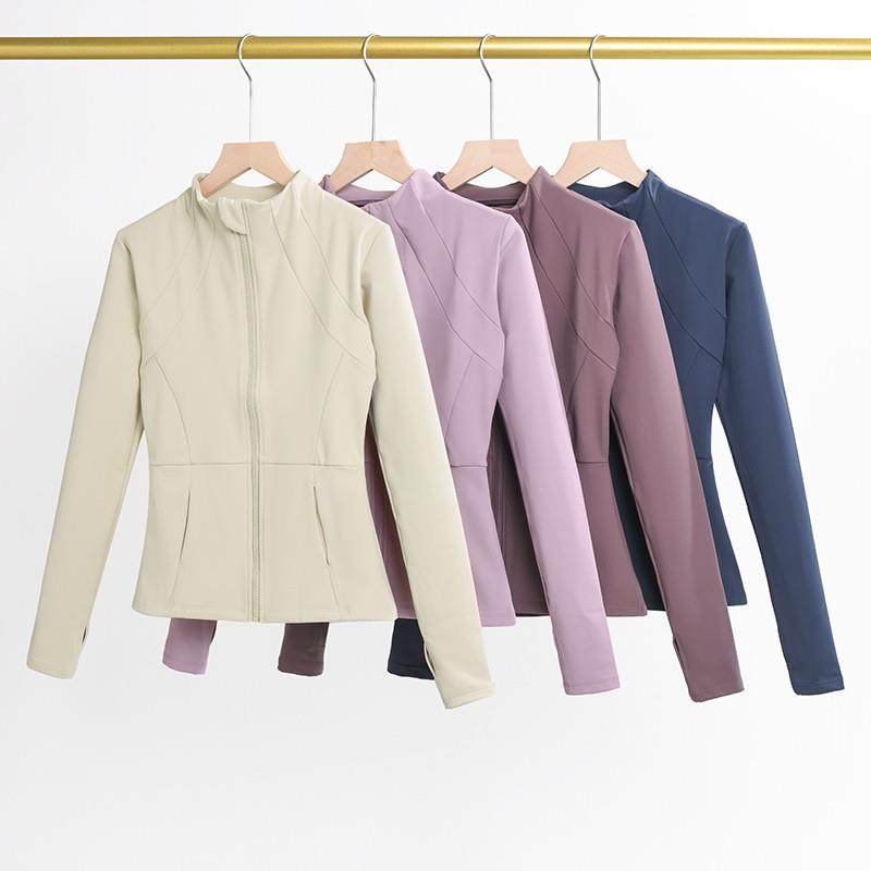 高货瑜伽服女秋冬加绒立领健身上衣长袖弹力修身跑步运动训练