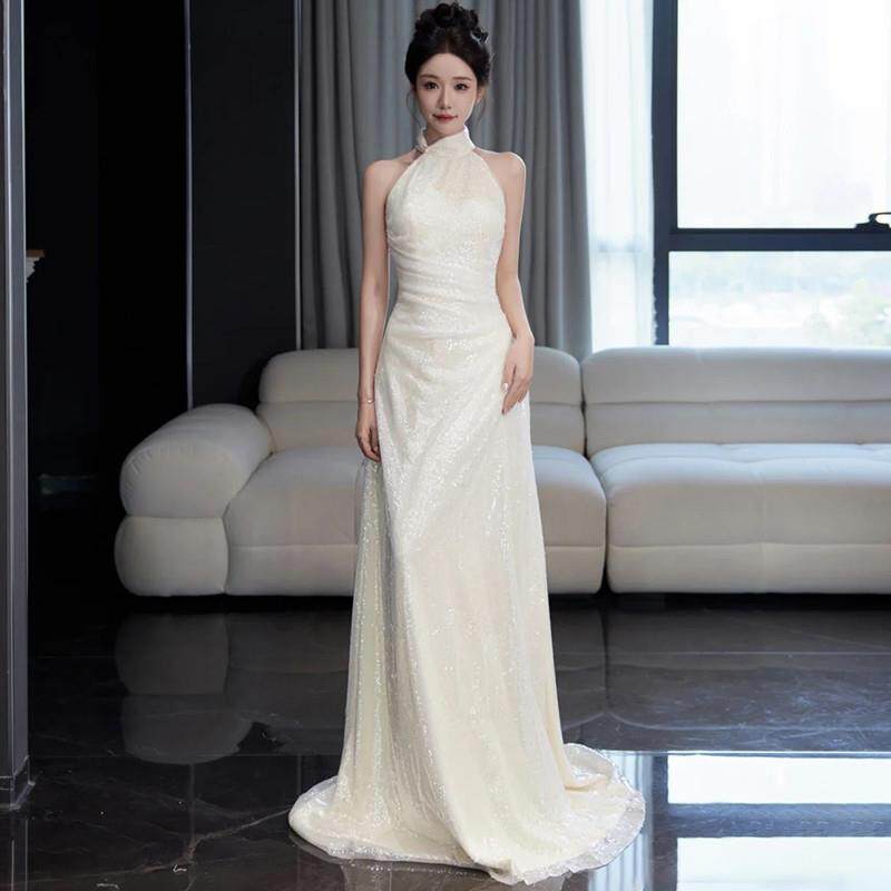 正货鱼尾挂脖轻婚纱2025新款新娘森系出门纱气质简约轻奢名媛宴会