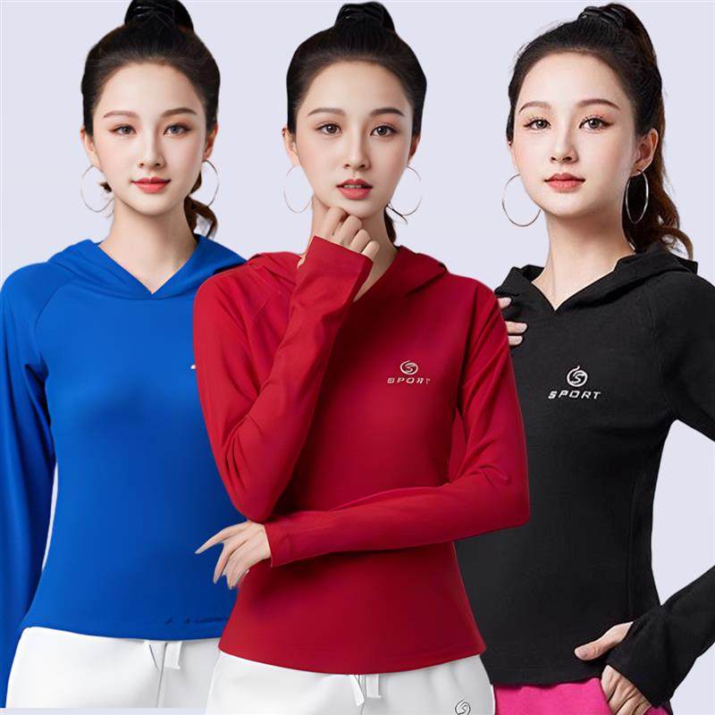 正货运动健身服速干加绒跑步夜光连帽上衣时尚广场舞团体健身操跳