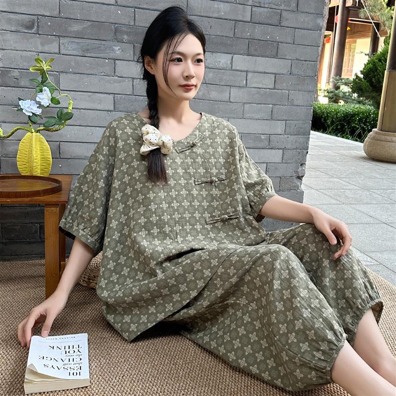 正货新中式大码女装睡衣胖mm加肥加大200斤短袖可外穿家居服2025