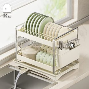 咚西厨房碗碟收纳沥水架不锈钢碗筷收纳盒家用台面双层免打孔碗架