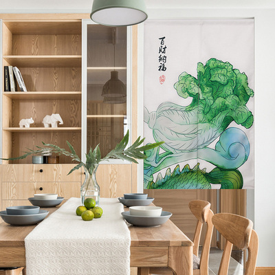 中式玄关进门布艺门帘隔断帘卫生间厕所半帘布帘子免打孔挂帘