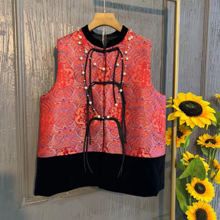 新中式国风气质套装大码女装200斤胖MM唐装显瘦盘扣流苏加棉马甲