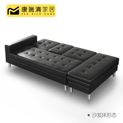 美式多功能折叠皮艺沙发床小户型客厅转角带储物茶几双人皮沙发床