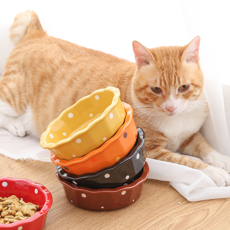 陶瓷猫碗架子保护颈椎防黑下巴猫食盆小型犬泰迪倾斜猫粮碗猫用品