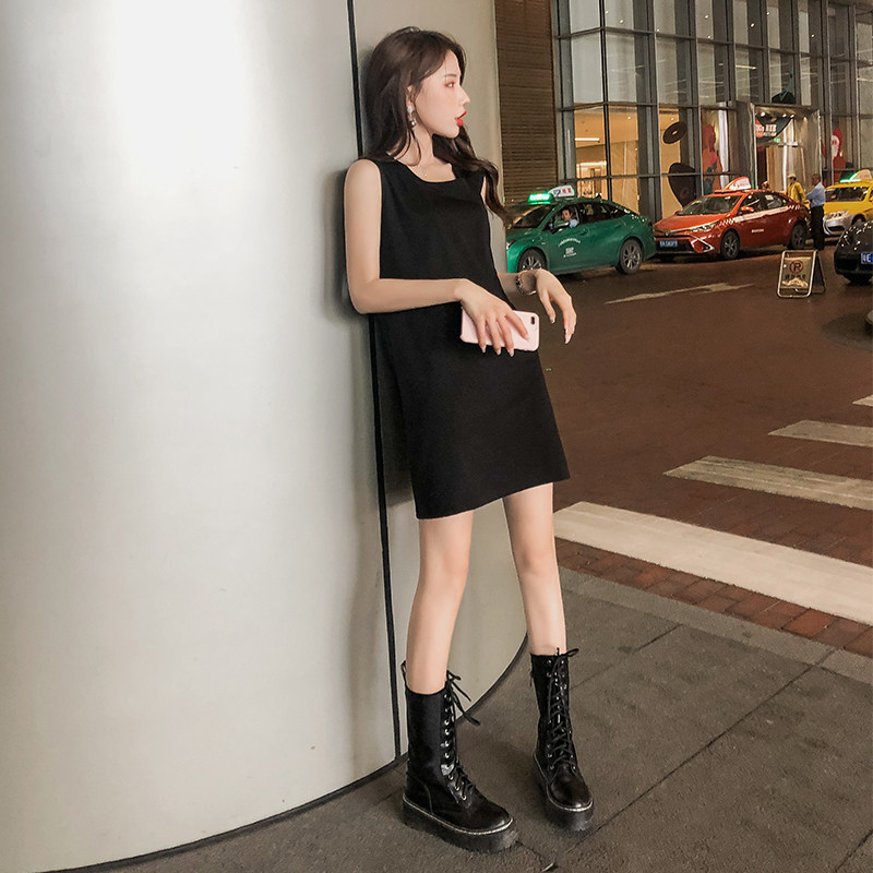 简约小个子裙2021年春夏内搭小黑裙打底西装背心裙宽松大码连衣裙