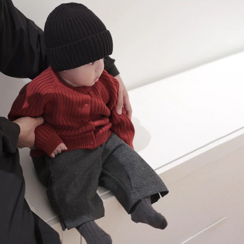 男女宝宝过年针织毛衣裤子套装婴儿新年红色喜庆毛衣开衫毛呢裤子