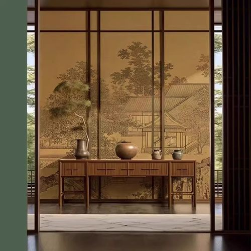 宋氏美学山水亭台楼阁复古墙壁纸