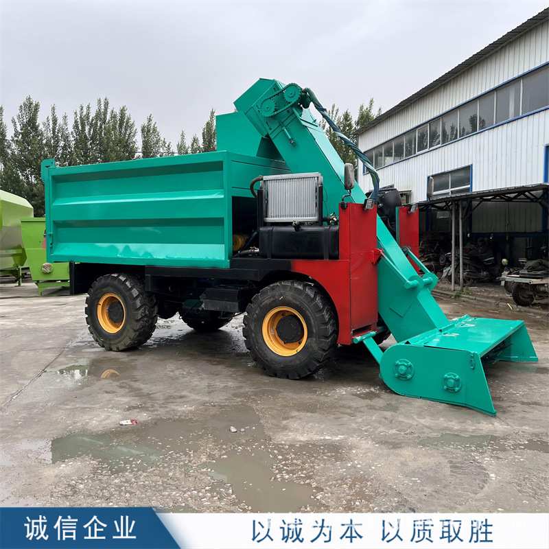 490型四驱清粪车干湿牛粪清理刮粪机一键自卸2米宽度柴油除粪机