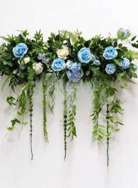 新款森系仿真藤蔓蓝色挂花仿真花挂墙墙面十里红妆婚庆用品头花