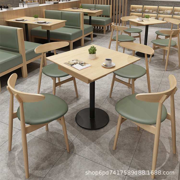现代简约餐饮店奶茶店实木休闲咖啡厅西餐厅饭店快餐店桌椅组合