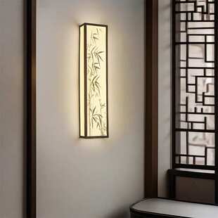 中国古风宋式美学竹叶绘画长条壁灯客厅茶室卧室床头过道走廊简雅