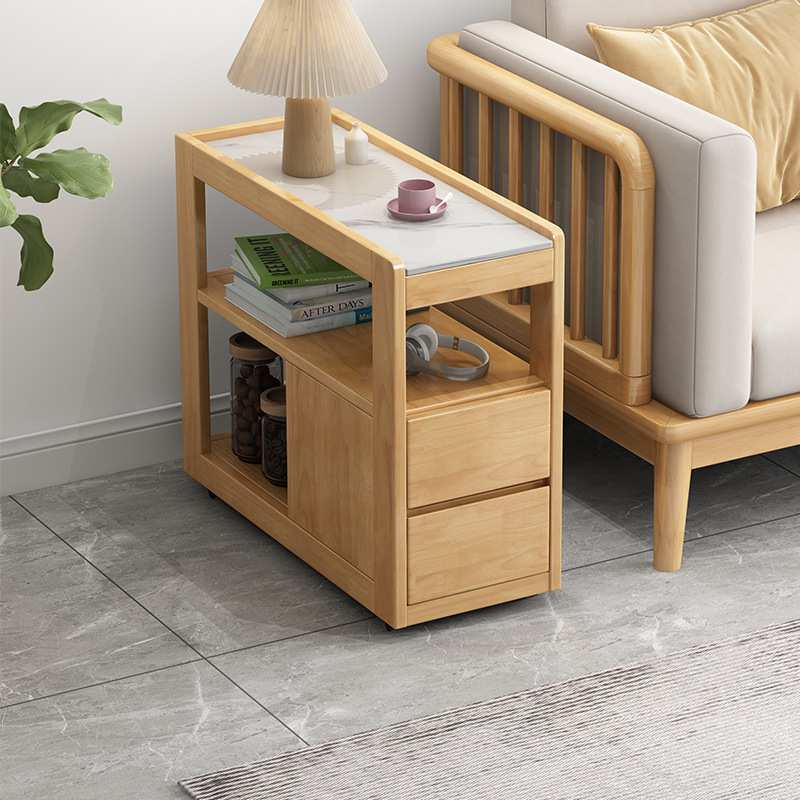 实木可移动沙发边几小茶几客厅阳台沙发侧板柜带滑轮迷你岩板角几