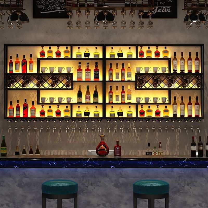 餐厅墙上酒柜壁挂吧台酒架置物架靠墙展示柜发光红酒格子架菱形格