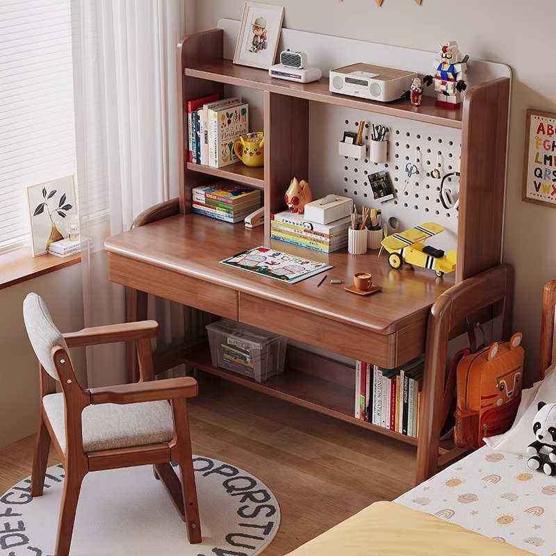实木儿童学习桌家用洞洞板书桌书架一体写字桌卧室小学生作业桌子,电子元器件市场,其它元器件,淘宝优惠券,粉丝福利购,淘宝优惠卷