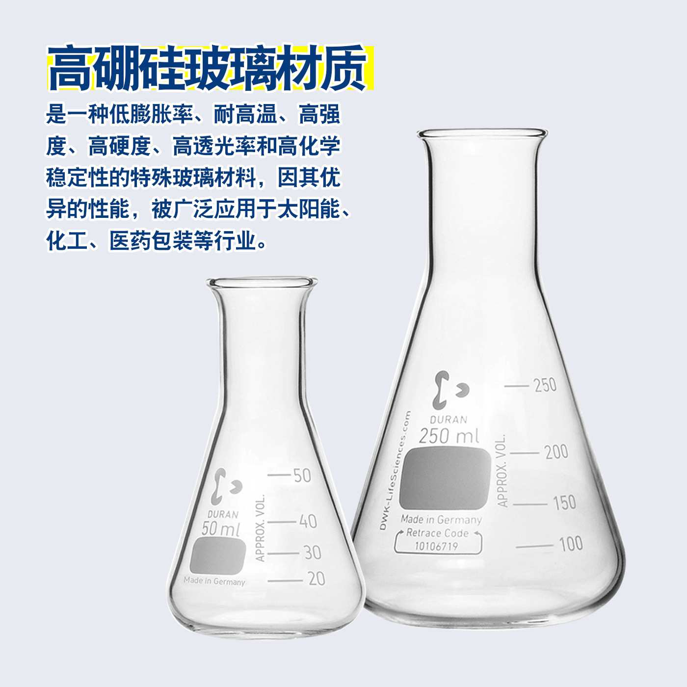 德国进口DURAN/肖特 三角烧瓶窄口 玻璃锥形瓶