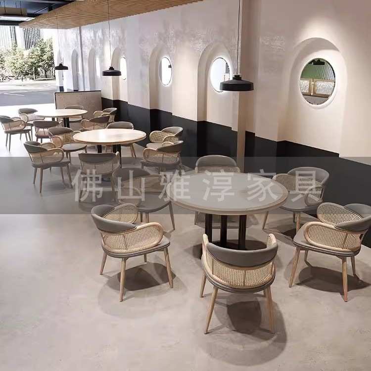 白蜡木中式餐厅桌椅组合东南亚藤编餐饮店商用家具饭店卡座沙发椅