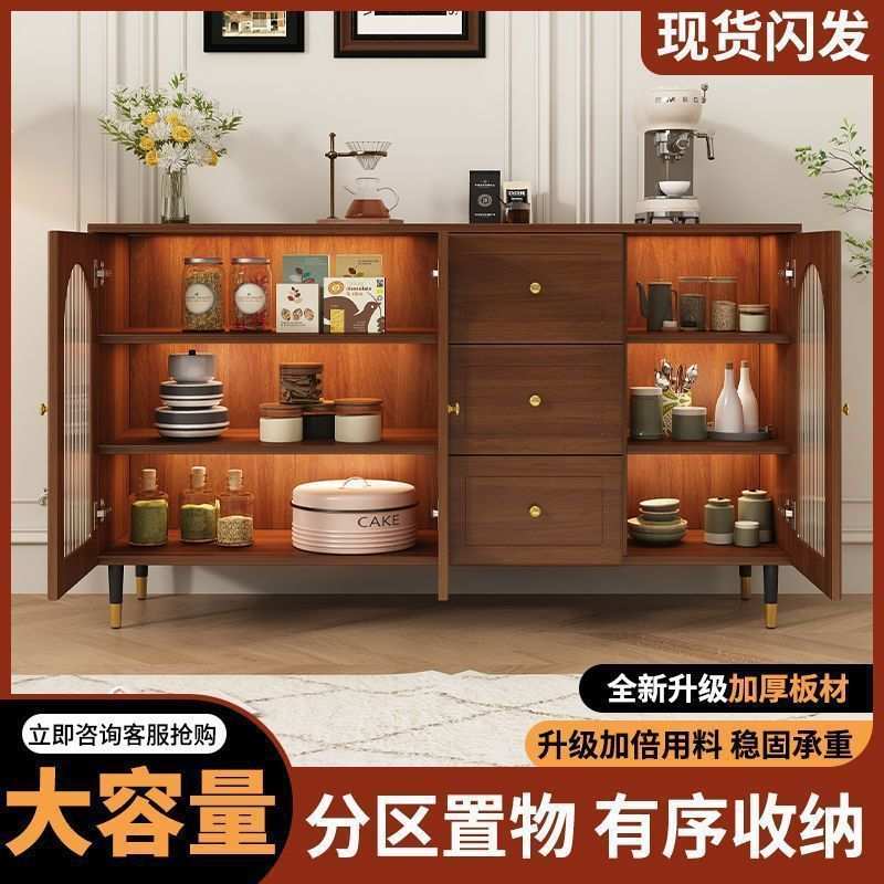 餐边柜中古风柜子新中式藤编收纳柜抽屉式客厅多层橱柜美式置物柜