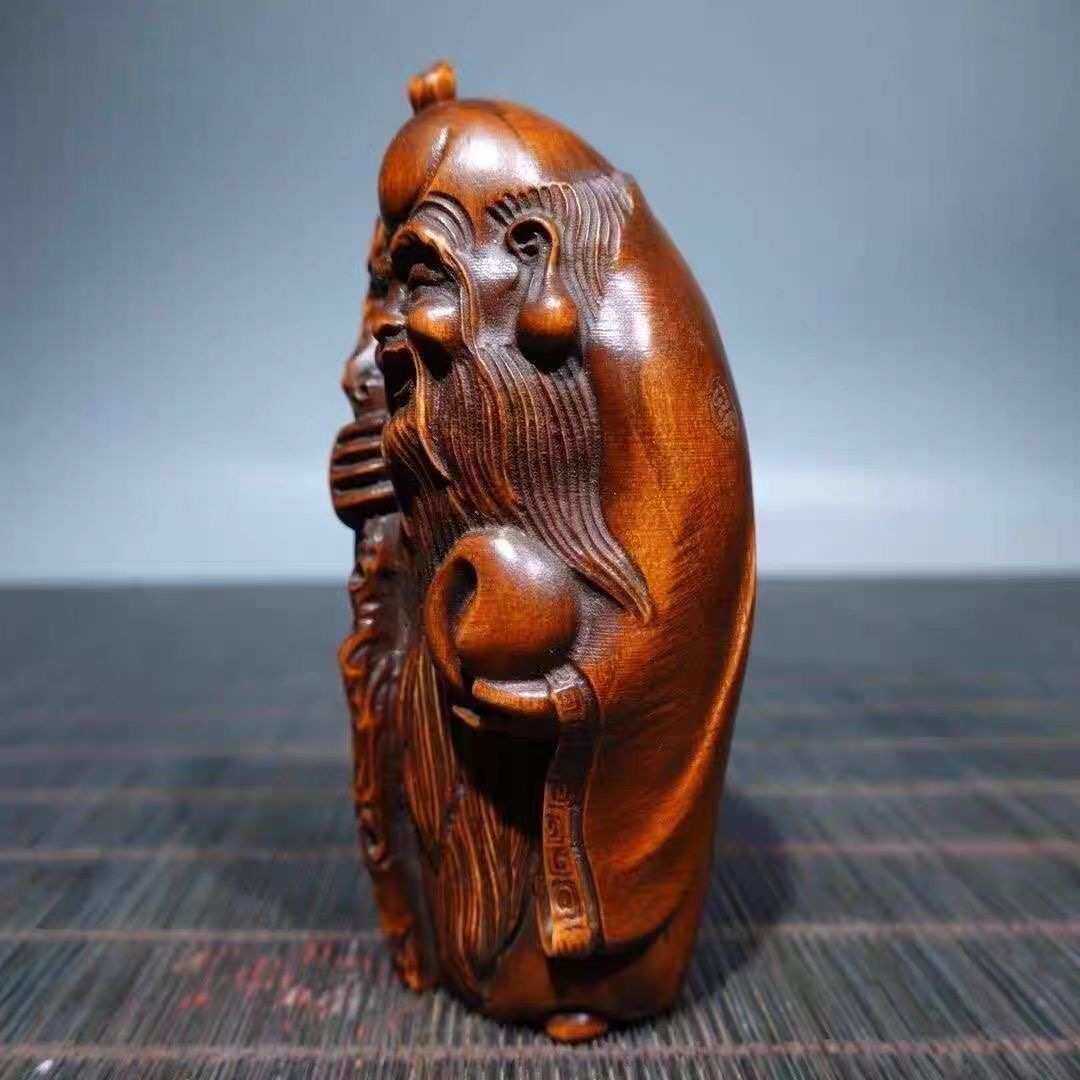 天然黄杨木雕寿星公手把件文玩人物神像茶宠送长辈家居装饰小摆件